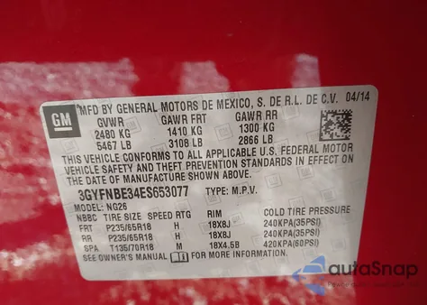 2014 Cadillac Srx Luxury Collection z USA, uszkodzony, nr VIN 3GYFNBE34ES653077